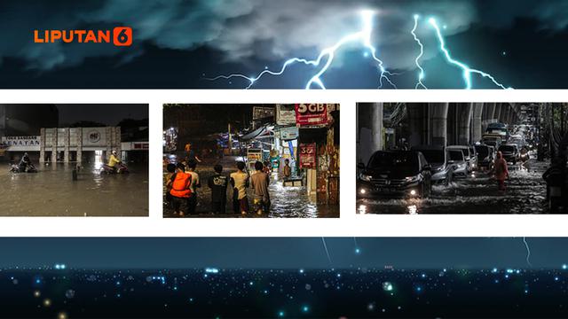Banner Infografis Banjir Jakarta dan Insiden MTsN 19 Setelah BMKG Peringatkan Cuaca Ekstrem