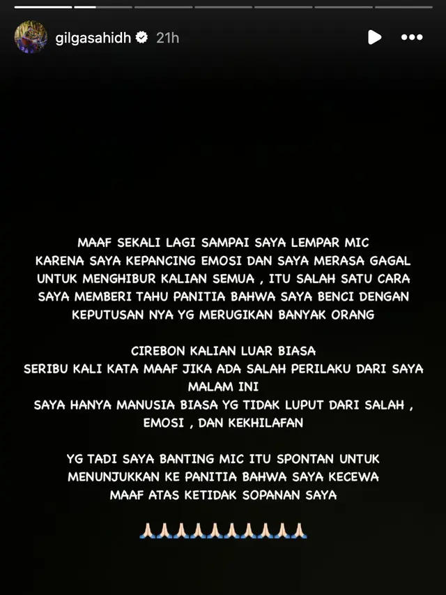 Unggahan Gilga Sahid. (Foto: Dok. Instagram @gilgasahidh)