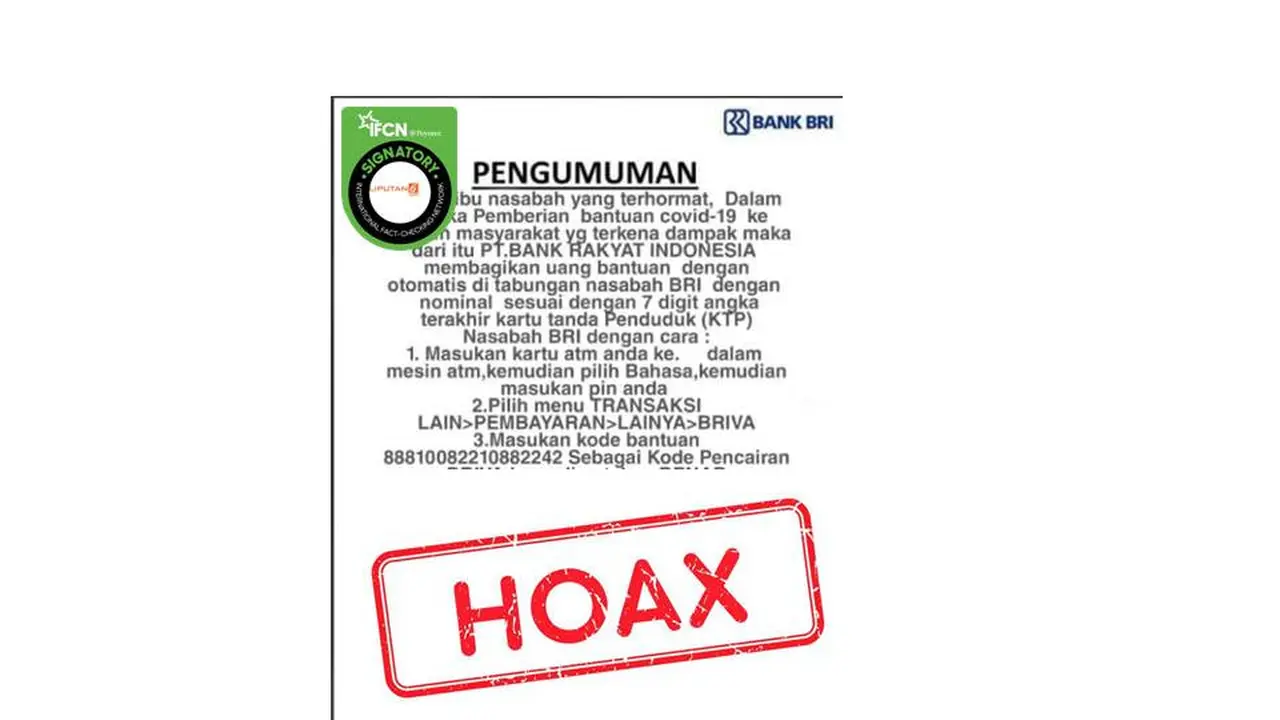 Cek Fakta bantuan Bank BRI