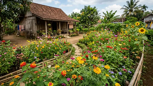 Inspirasi Halaman Rumah Kampung dengan Kebun Bunga/AI Generated