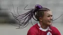 Alena Tiron dari Komite Olimpiade Rusia saat bermain dalam pertandingan rugby tujuh putri melawan Selandia Baru pada Olimpiade Tokyo 2020 di Tokyo, Jepang, 30 Juli 2021. (AP Photo/Shuji Kajiyama)