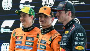 Kiri ke kanan: Oscar Piastri, Lando Norris, dan Max Verstappen, tiga pembalap yang finis tiga besar pada kualifikasi F1 GP Australia 2025 hari Sabtu (15/03/2025). (Saeed KHAN / AFP)