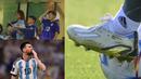 <p>Lionel Messi merupakan salah satu pesepak bola yang dikenal sebagai seseorang yang family man. Salah satu buktinya terletak pada sepatunya yang digunakan untuk perhelatan akbar Piala Dunia 2022. (Foto Kolase: AP dan AFP)</p>