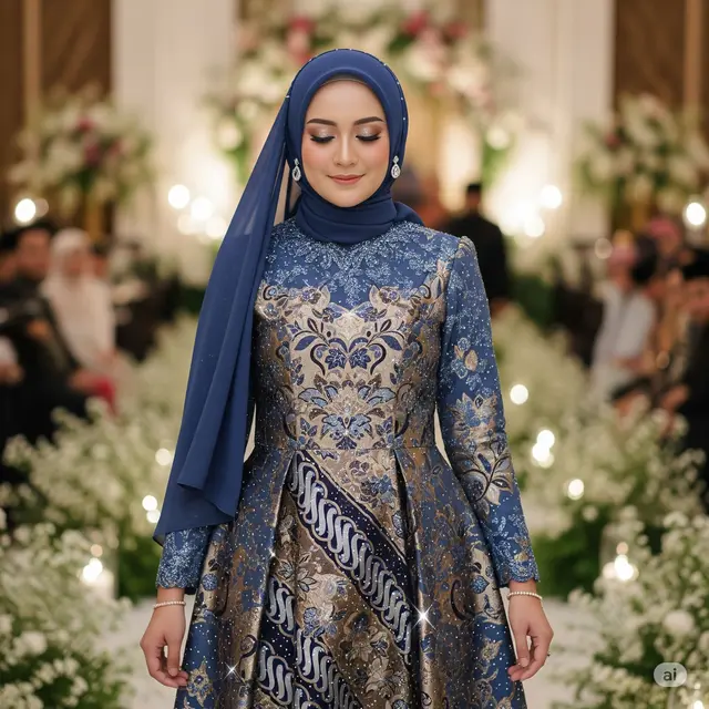 Gamis Batik Brukat dengan Aksen Glitter