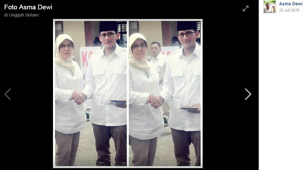 Asma Dewi bersama Sandiaga Uno. (facebook.com/Asma Dewi)
