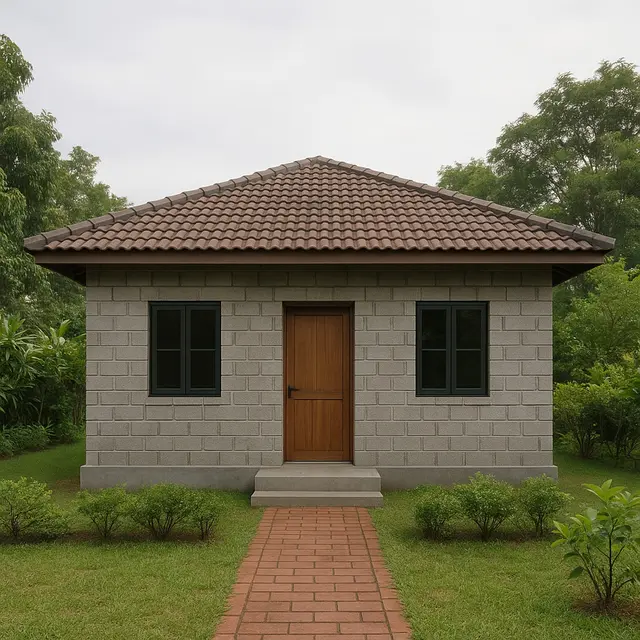Model Rumah Sederhana dari Batako dengan Atap Pelana
