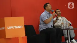 Mengusung tema “The Power of Visual Storytelling in Digital Journalism,” Liputan6 Connect mengajak para mahasiswa untuk memahami bagaimana kekuatan visual dapat dimanfaatkan dalam menyampaikan informasi secara efektif, menarik, dan relevan di tengah lanskap media digital yang terus berkembang. Tampak dalam foto, Jurnalis Liputan6.com, Teddy Tri Setio Berty (kiri) bersama Program Director KapanLagi Youniverse, Roky Marcelino, saat memberi materi bertema “The Power of Visual Storytelling in Digital Journalism,” dalam program Liputan6 Connect di Aula Lantai 3 Kampus Trisakti School of Multimedia, Jakarta Timur, pada Kamis 2 April 2026. (Liputan6.com/Helmi Fithriansyah)