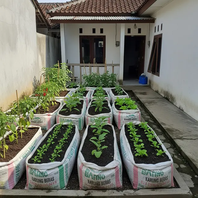 9 Ide Kebun Sayur Sederhana di Samping Rumah Pakai Karung Beras, Praktis dan Hemat Lahan