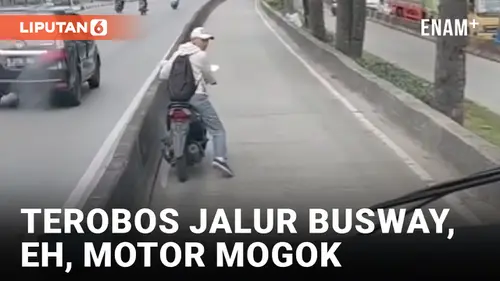 VIDEO: Tengsin! Motor Pelajar yang Terobos Jalur Busway Mogok dan Halangi Bus
