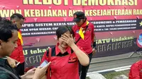 Buruh peringati May Day 2018 di Bundaran Hotel Indonesia. (Liputan6.com/Putu Merta)