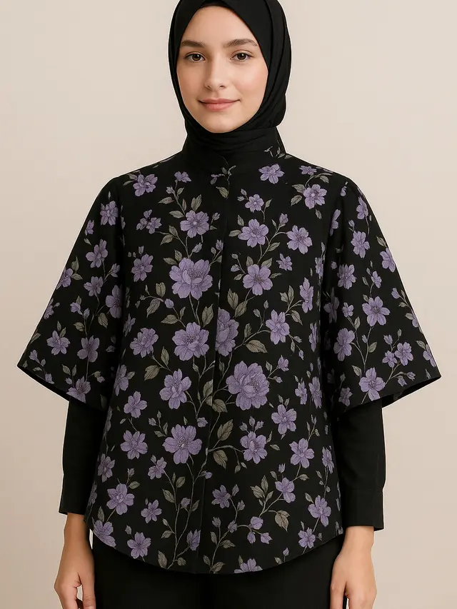 Model Kemeja Hitam Bordir Bunga