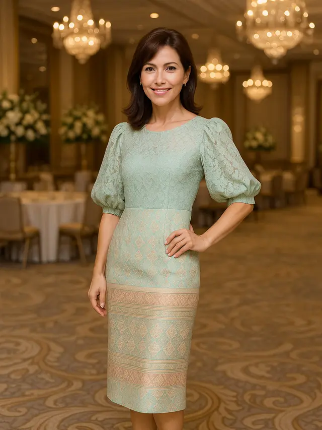 Model Dress Brokat Kombinasi Songket Mewah untuk Ibu-ibu 40 Tahun