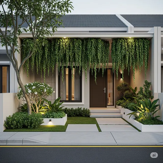 6 Model Taman Depan Rumah Type 36 dengan Tanaman Gantung, Hemat Space