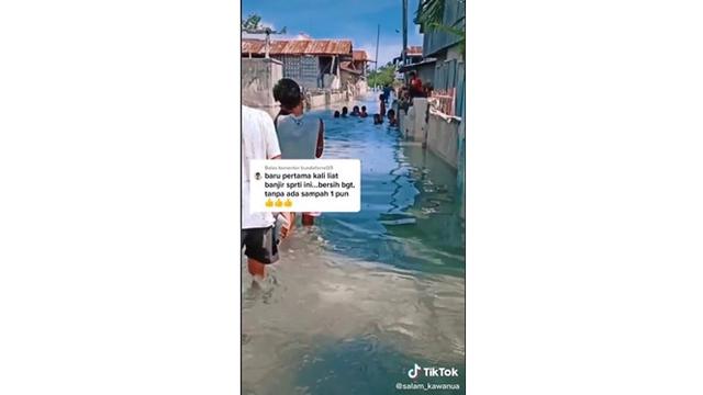 <span>Banjir di Daerah Ini Airnya Bersih Bak Kolam Renang. (Sumber: TikTok/salam_kawanua)</span>