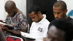 Pemain Persipura, Boaz Solossa, Ruben Sanadi, dan Ian Kabes khusyuk dalam ibadah bersama jelang laga perdana Torabika Soccer Championship 2016 di Hotel Yasmin, Jayapura, Kamis (28/4/2016). (Bola.com/Nicklas Hanoatubun)