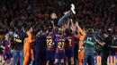 Ini menjadi gelar Liga Spanyol back-to-back bagi Barcelona dan pelatih Hansi Flick. (AFP/Josep Lago)