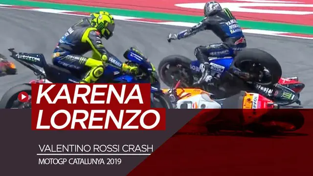 Berita video insiden Valentino Rossi crash dan tak bisa melanjutkan balapan di MotoGP Catalunya karena motor Jorge Lorenzo. Seperti apa insiden tersebut?