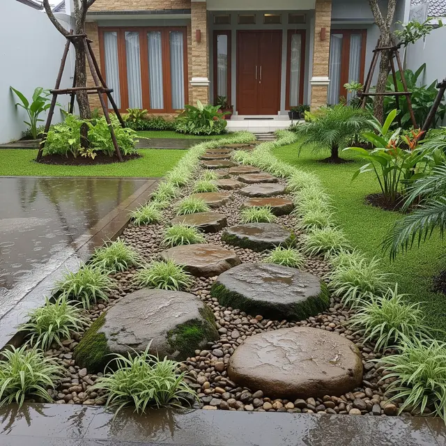 Ide Jalur Setapak Kebun agar Tidak Becek Saat Musim Hujan (AI)