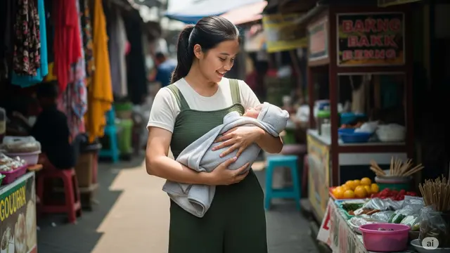 Outfit Ibu Gendong Anak. Foto: Gemini