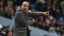 Ekspresi pelatih Man City, Pep Guardiola pada laga lanjutan Premier League yang berlangsung di Stadion Etihad, Manchester, Kamis (4/4). Manchester City menang 2-0 atas Cardiff City. (AFP/Oli Scarff)