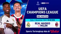 Live Streaming Liga Champion: Real Madrid vs AC Milan Matchweek 4 di Vidio Pekan Ini