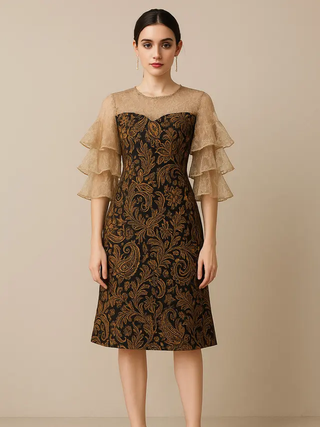 Model Batik Brokat Kombinasi Lengan Tiga Lapis