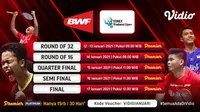 Jadwal dan Live Streaming BWF : Yonex Thailand Open 2021 di Vidio (Sumber : dok. vidio.com)