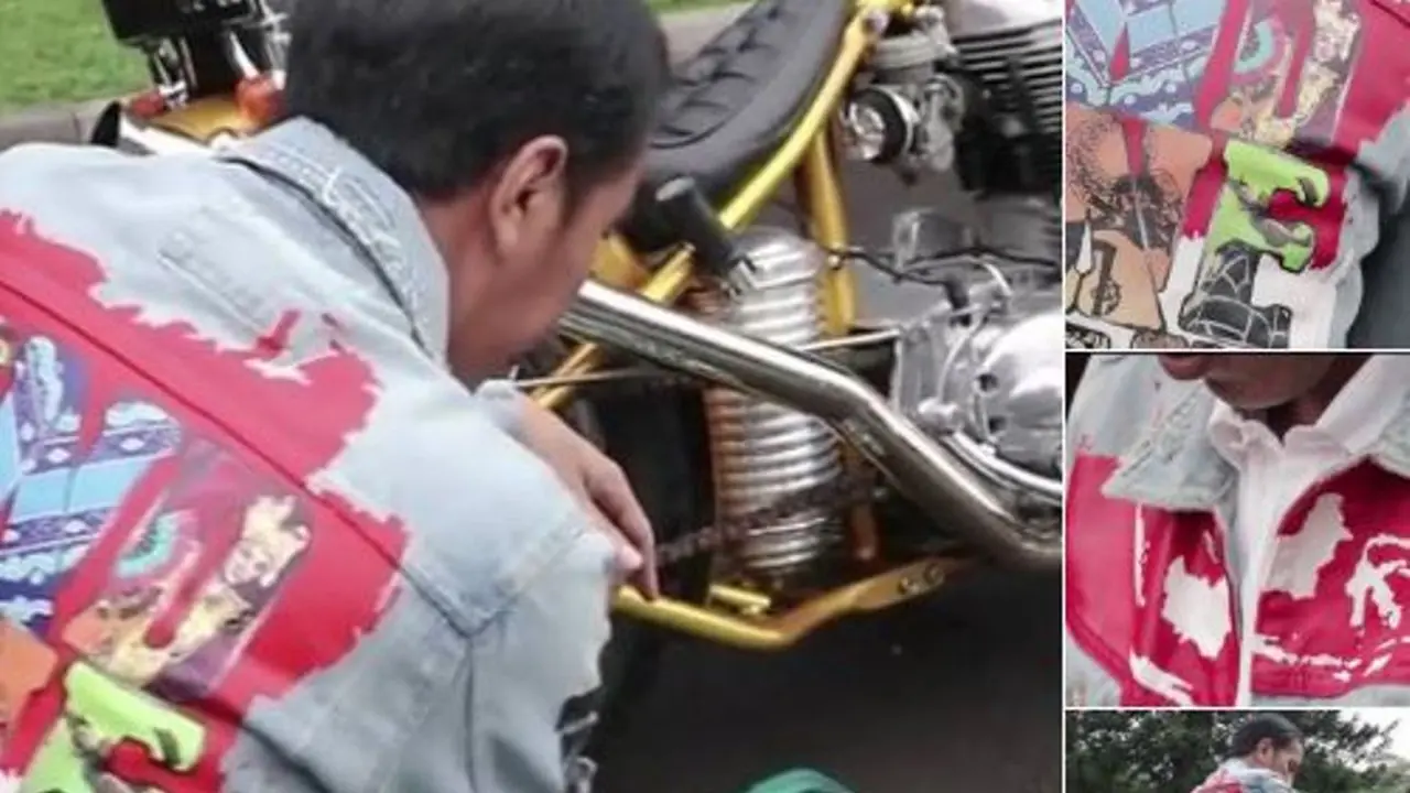 [Bintang] Jokowi Naik Motor Pakai Jaket Jeans Gambar Peta Indonesia, Netizen Langsung Heboh