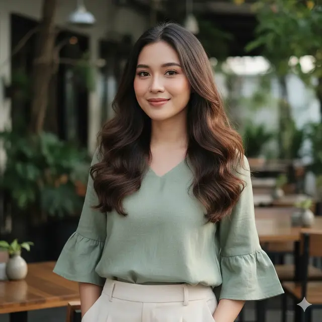Model Rambut Wanita Panjang Bergelombang (Foto: Gemini AI)