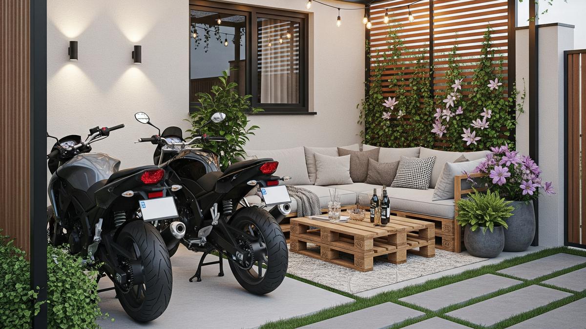 9 Desain Teras Rumah untuk Dua Motor dan Tempat Duduk Santai Sekaligus, Inovatif dan Estetik