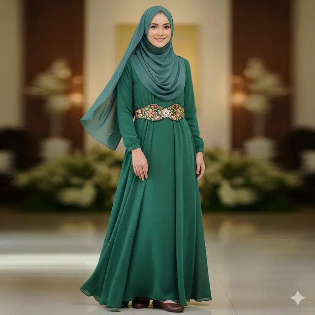 Maxi Dress Sifon Lurus dengan Tali Brokat