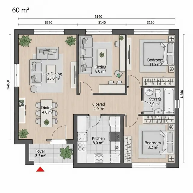 Konsep Desain Rumah 2 Kamar di Lahan 60 Meter. Gemini