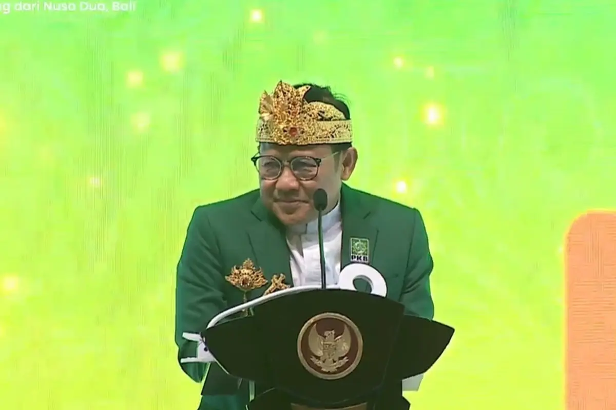 Ketua Umum Partai Kebangkitan Bangsa (PKB) Muhaimin Iskandar alias Cak Imin saat berpidato di Muktamar ke-VI di Nusa Dua Convention Center, Bali, Sabtu (24/8/2024). (Tangkapan layar YouTube PKB)