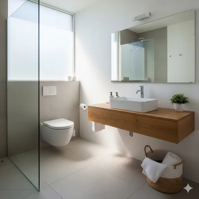 Kamar mandi kecil minimalis modern (Foto: Gemini)