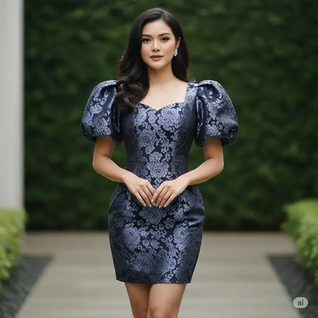 Dress Brokat Lengan Balon Pendek. Foto: Gemini