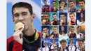  Kombinasi foto yang menunjukkan ekspresi perenang AS, Michael Phelps, dengan 21 medali emas yang diraihnya di Olimpiade Athena 2004, Olimpiade Beijing 2008, Olimpiade London 2012, dan Olimpiade Rio 2016. (AFP)