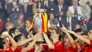 Kemenangan ini pun sangat bersejarah bagi Timnas Spanyol. Ini pertama kalinya mereka meraih gelar juara di level internasional sejak tahun 1964 silam. (AFP/Frank Fife)