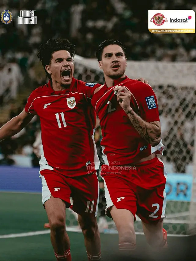 Kevin Diks mencetak gol untuk Timnas Indonesia ke gawang Timnas Arab Saudi.