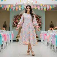 Midi Dress Batik dengan Detail Tali di Lengan Bishop/Batik Lengan Bishop Midi Dress (Sumber: gwmini.com)