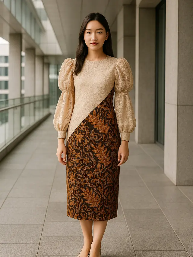 Model Batik Brokat Kombinasi Lengan Puff dan Bishop yang Sedang Hits
