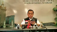 Kepala Daker Mekah Arsyad Hidayat menggelar jumpa pers terkait jemaah haji Indonesia yang menjadi korban wafat tragedi Mina. (Liputan6.com/Wawan Isab Rubiyanto)