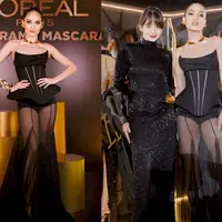 Cinta Laura sebagai Brand Spokesperson L'Oreal Paris Indonesia tentu tak ketinggalan hadir. Cinta Laura tampil fearless dalam balutan bustier dress berwarna hitam dari @liklytantra.atelier. Detail mesh pada bagian bawah dress membuat looks Cinta semakin dramatis. [@claurakiehl/@yudiafrn]