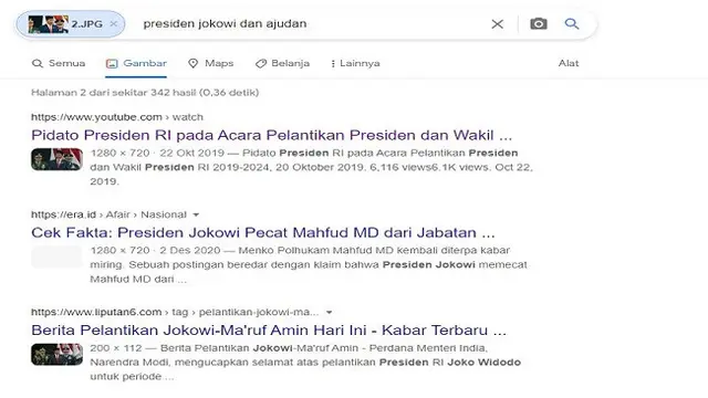 Gambar Tangkapan Layar Penelusuran Foto Menggunakan Google Reverse Images.