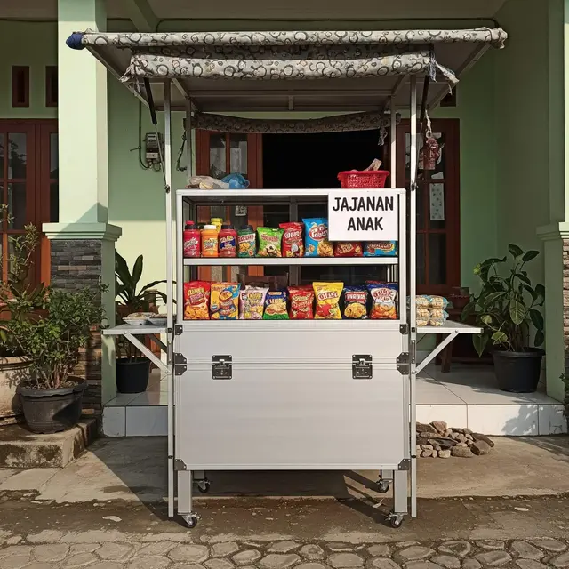 Desain Warung Jajan Anak Depan Rumah dengan Etalase Aluminium