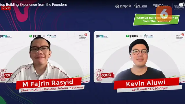 Direktur Bisnis Digital Telkom M. Fajrin Rasyid (kiri) dan Co-Founder Sekaligus CEO Gojek Kevin Aluwi