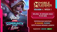 Link Live Streaming Vidio Community Cup Ladies Mobile Legends Season 1 Week 1 di Vidio, Selasa 18 Januari 2022. (Sumber : dok. vidio.com)