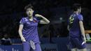 Pasangan Cina, He Jiting/Du Yue, saat melawan pasangan Indonesia, Ricky Karanda/Debby Susanto, pada Indonesia Open di Istora Senayan, Jakarta, Selasa, (3/7/2018). Ricky/Debby menang dengan skor 17-21, 21-13. 24-22. (Bola.com/M Iqbal Ichsan)