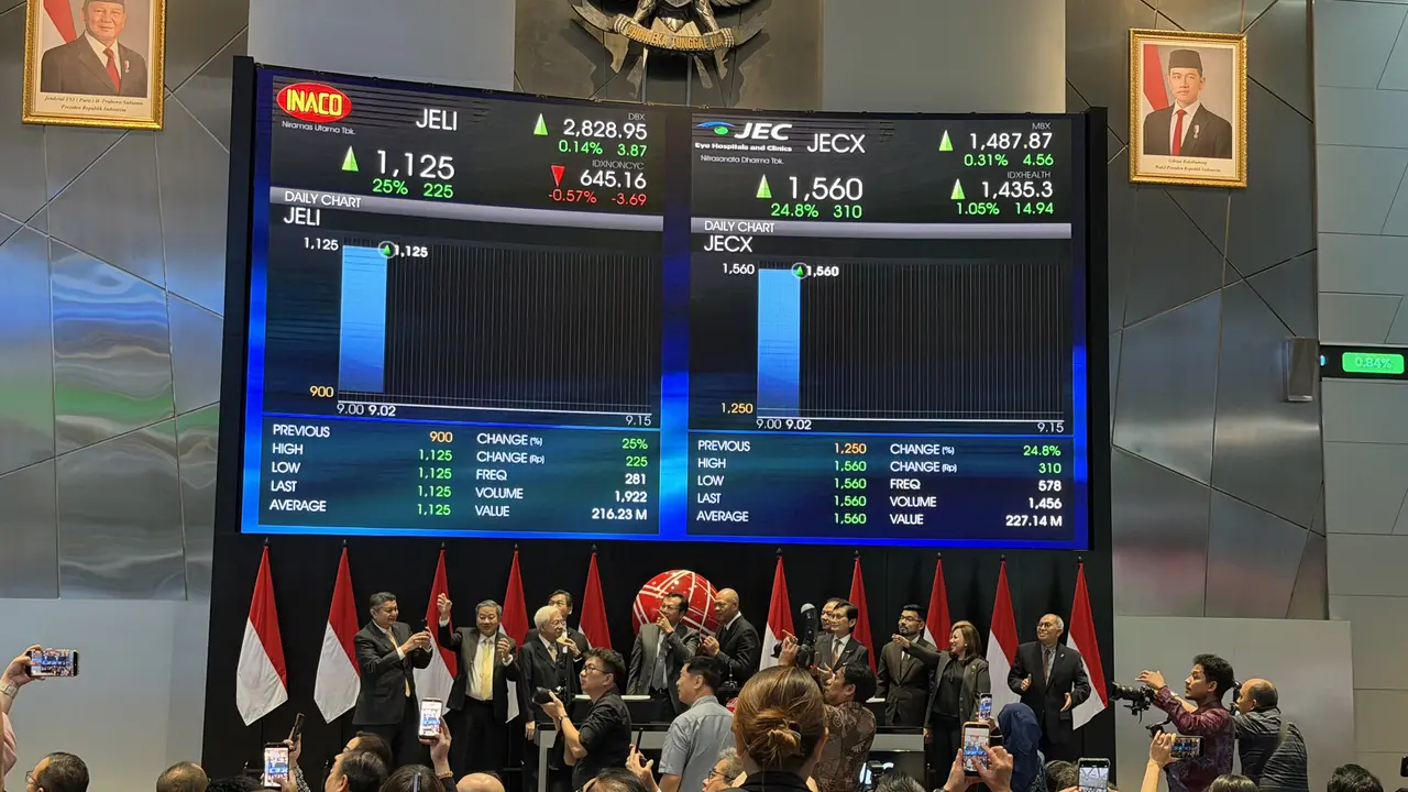 Produsen INACO (JELI) dan klinik mata JEC (JECX) resmi IPO hari ini di BEI, Selasa (7/7/2026). (Liputan6.com/Tira)