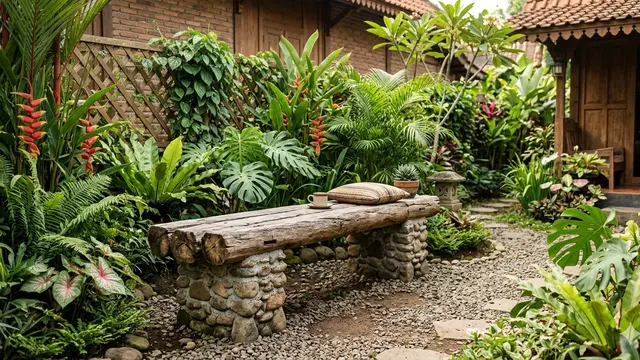 Bangku Taman dengan Kombinasi Batu Alam