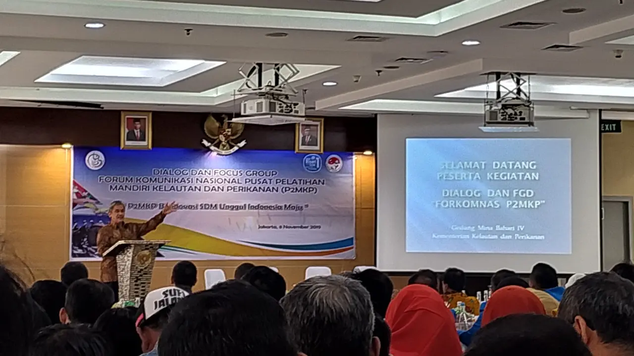 Dialog dan FGD Forum Komunikasi Pusat Pelatihan Mandiri Kelautan dan Perikanan (P2MKP) di Gedung Mina Bahari IV KKP, Jumat (08/11/2019). Liputan6.com/Athika